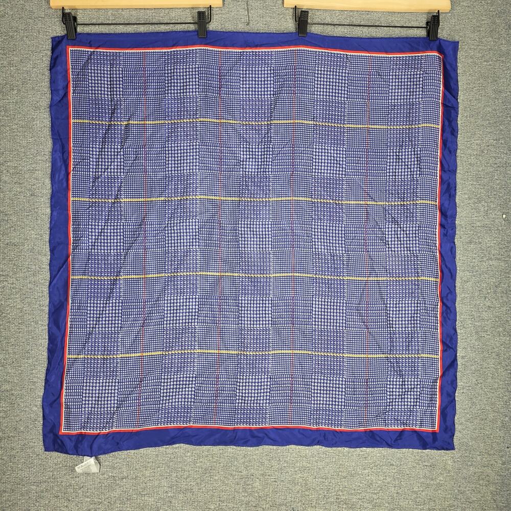 WYOMING TRADERS 100% SILK WILD RAG – BLUE PLAID WITH RED BORDER – 34" SQUARE - Picture 6 of 8